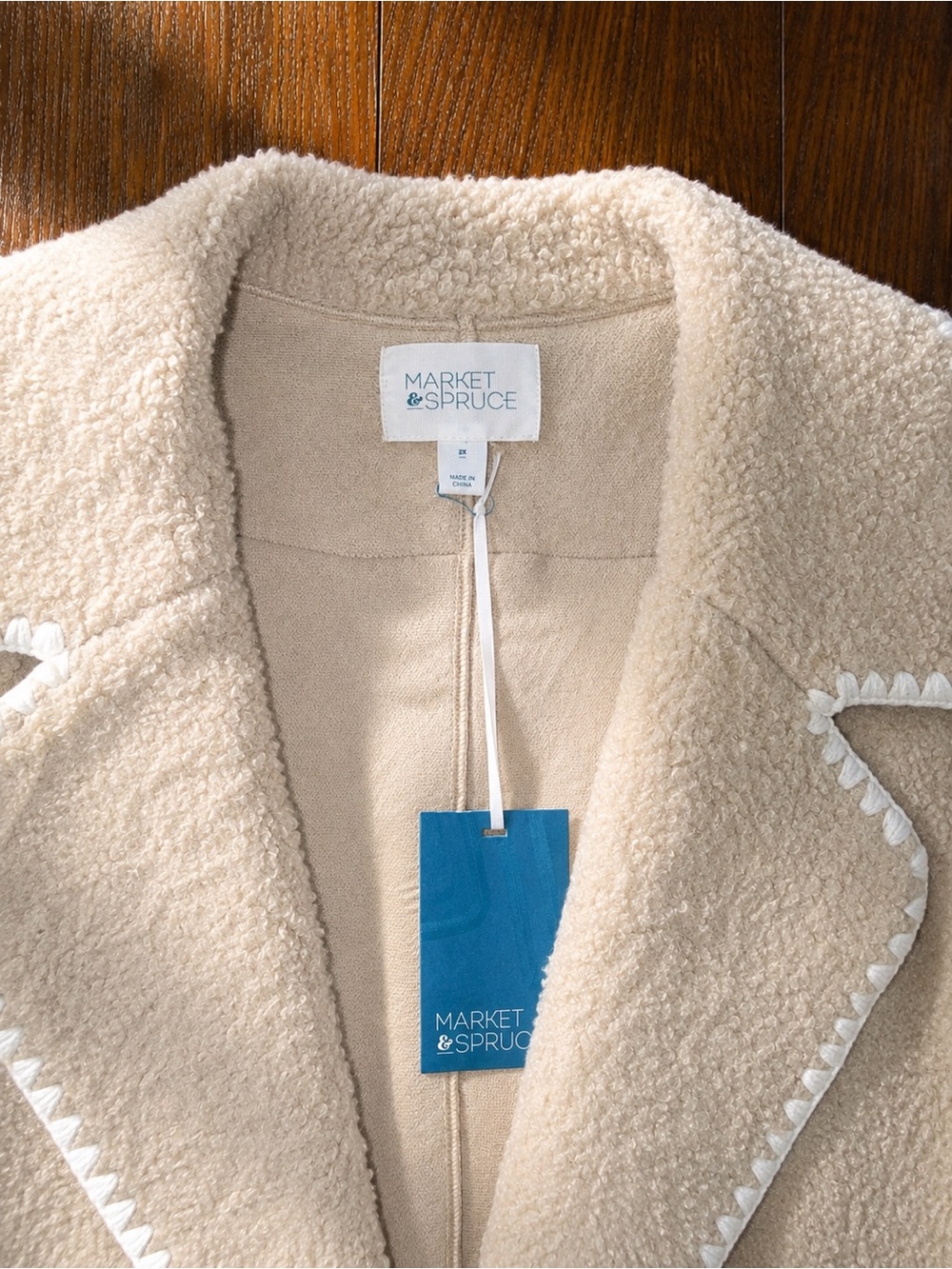 Market & Spruce Cream Teddy Blazer Jacket with Trim Sz 2X - Picture 3 of 3
